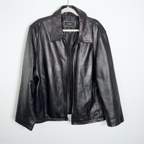 Alfani Leather Jacket Men's XL Black Bronze Full Zip Soft Genuine Leather Coat - Picture 1 of 9